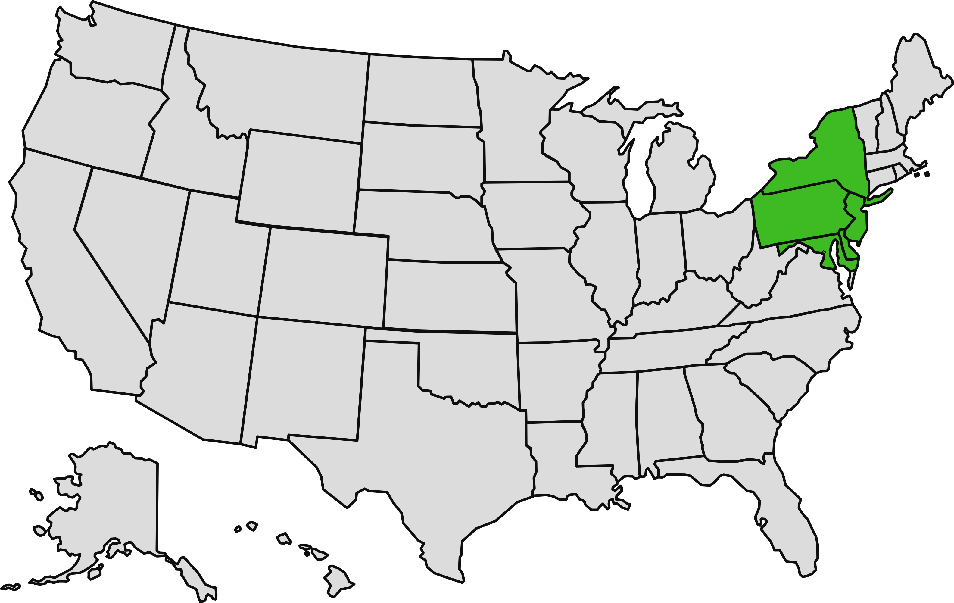 Map of United States with Mid-Atlantic Region shaded