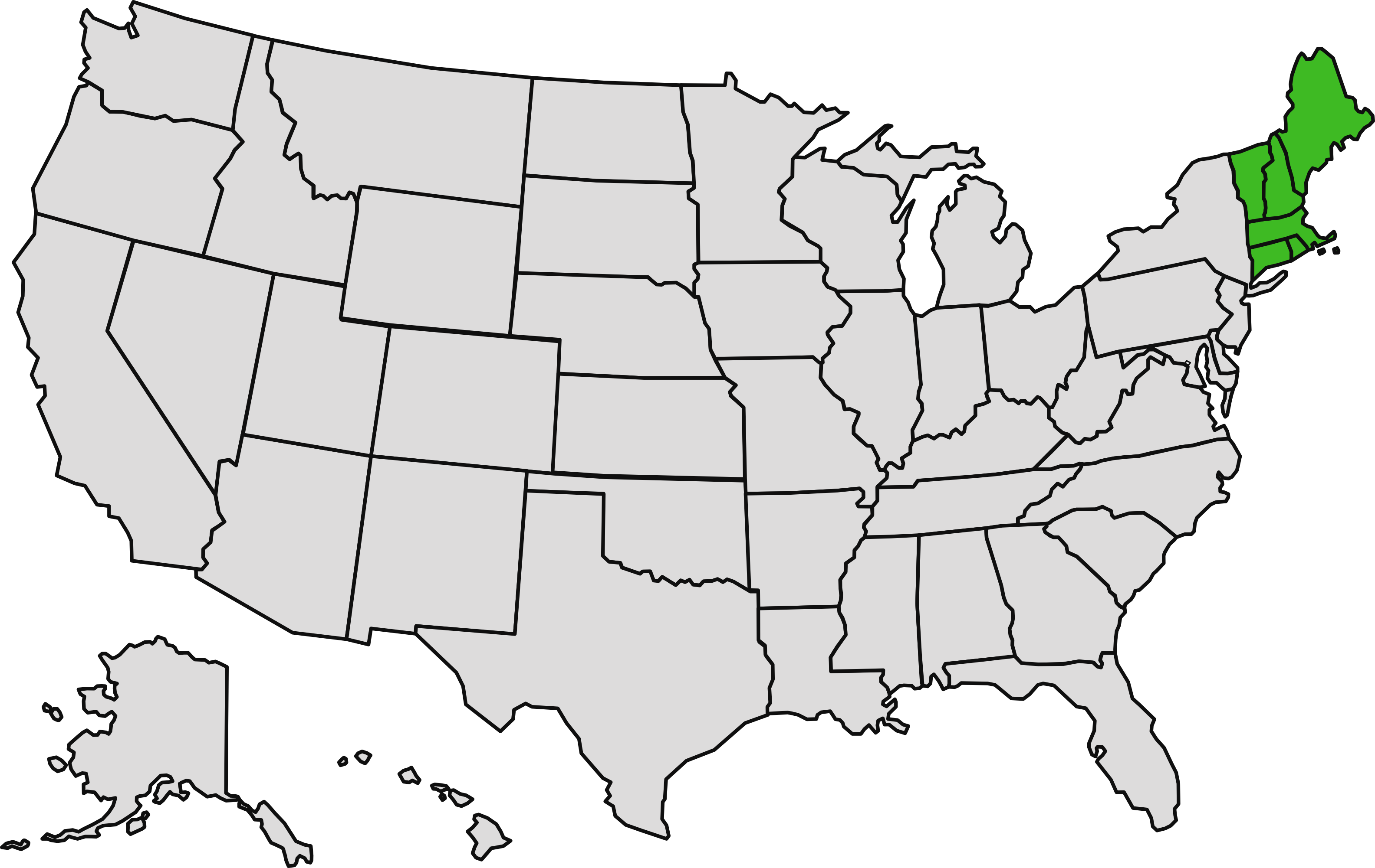 Map of United States with New England Region shaded