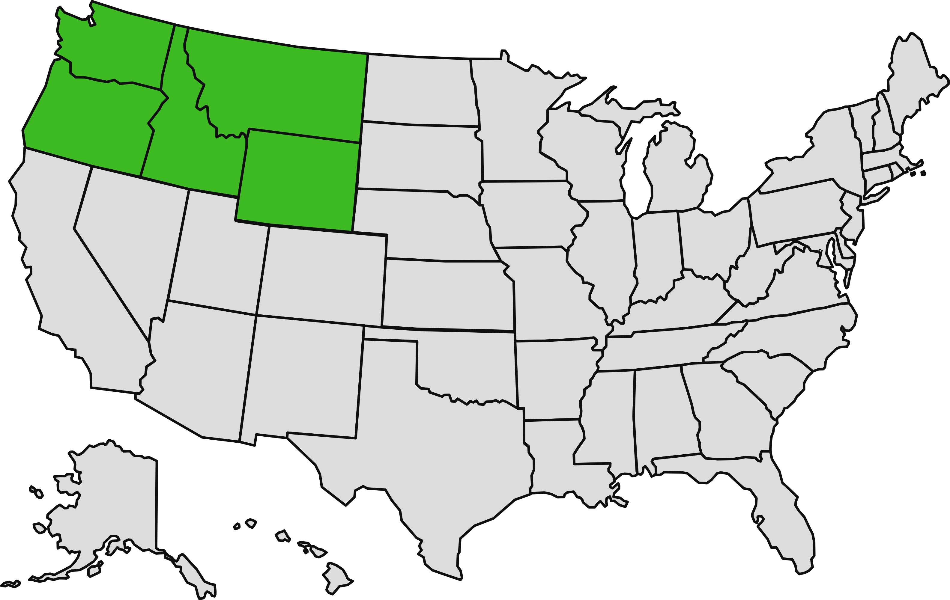 Map of the United States with Northwest region shaded