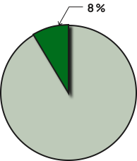 a monochrome green pie chart with one pie slice noted as 8%