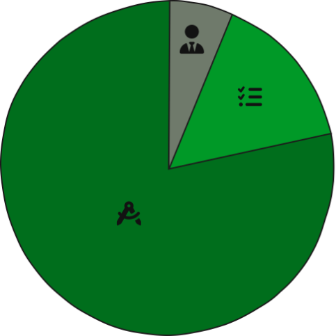 a monochrome green graph showing 3 slices, one for professional practice, one for project management, and one for design
